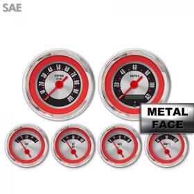 004074 Aia Instruments 6 Ga. Set - Amer Retro Rodder Rd Ring Face Vintage Needles Chrome Bezels
