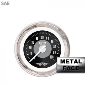 004389 Aia Instruments Tach Ga. With Emblem - Amer Classic Black Face Wht Modern Needles Chrome Bezels