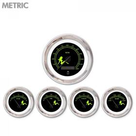 005211 Aurora Instruments 5 Ga. Set Metric Mudflap Gn Text Black Modern Needles Chrome Rings