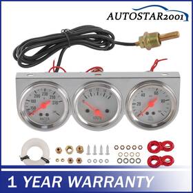 Autostar2001 2wov 52mm Water Temp Oil Pressure Chrome 12volt Meter 2ftft Mechanical Triple Gauge Set