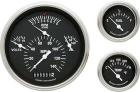 Tf122101 Classic Instruments Gauges 1957 Chevrolet Black Face Tetra Series Gauge Set With Flat Glass