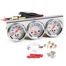 Ag004 Fivestarautopartsupplier Universal 2 Inch 52mm Chrome Volt Water Oil Pressure Triple 3 Gauge Set Gauges Kit