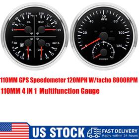 Cxa031us Gzsmh Cxa015 2 Gauge Set 110mm Gps Speedometer 120mph Tacho Fuel/volt/oil Press/water Temp Us