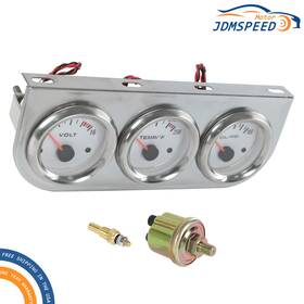 100816 Jdmspeed Motor Mechanical Chrome Triple 3 Gauge Set Oil Pressure Volt Meter Water Temp 2ftft 52mm