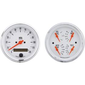 91129322-wht Omega Kustom Instruments Quad Gauge And Electric Speedo 3-3/8 Kool White