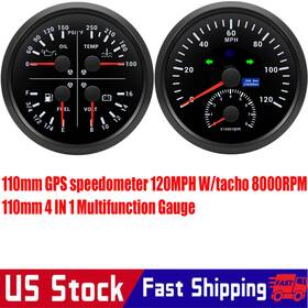 Cxa031b Rysjm Cxa015b 2 Gauge Set 110mm Boat Gps Speedometer 120mph With Tacho 8000rpm&4 In 1 Us