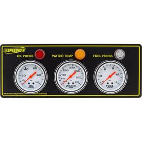 91365434 Speedway Motors 3-gauge Panel With Warning Light Oil Pres/water Temp/fuel Pres