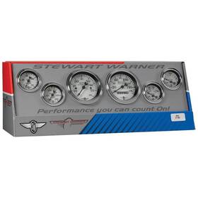 82224 Stewart Warner Wings Six White Gauge Set Electric/mechanical