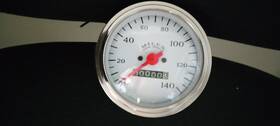 Veethree 10739 Instruments 3 3/8 Inch White Speedometer 0-140 Mph Red Needle With Bracket