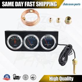 Ag005-bhw Vehito Black Triple Gauge Set Water Temp Oil Pressure Amp Meter Mechanical 2ftft 52mm