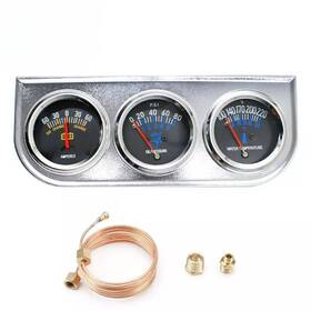 Ag005-sl-bhw Vehito Chrome 2ftft 52mm Mechanical Triple Gauge Set Oil Pressure Water Temp Amp Meter