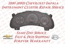 2000-2005 Chevrolet Impala Instrument Cluster Mail-in Repair Service Gm Gauge. Fixed Price $99.99.